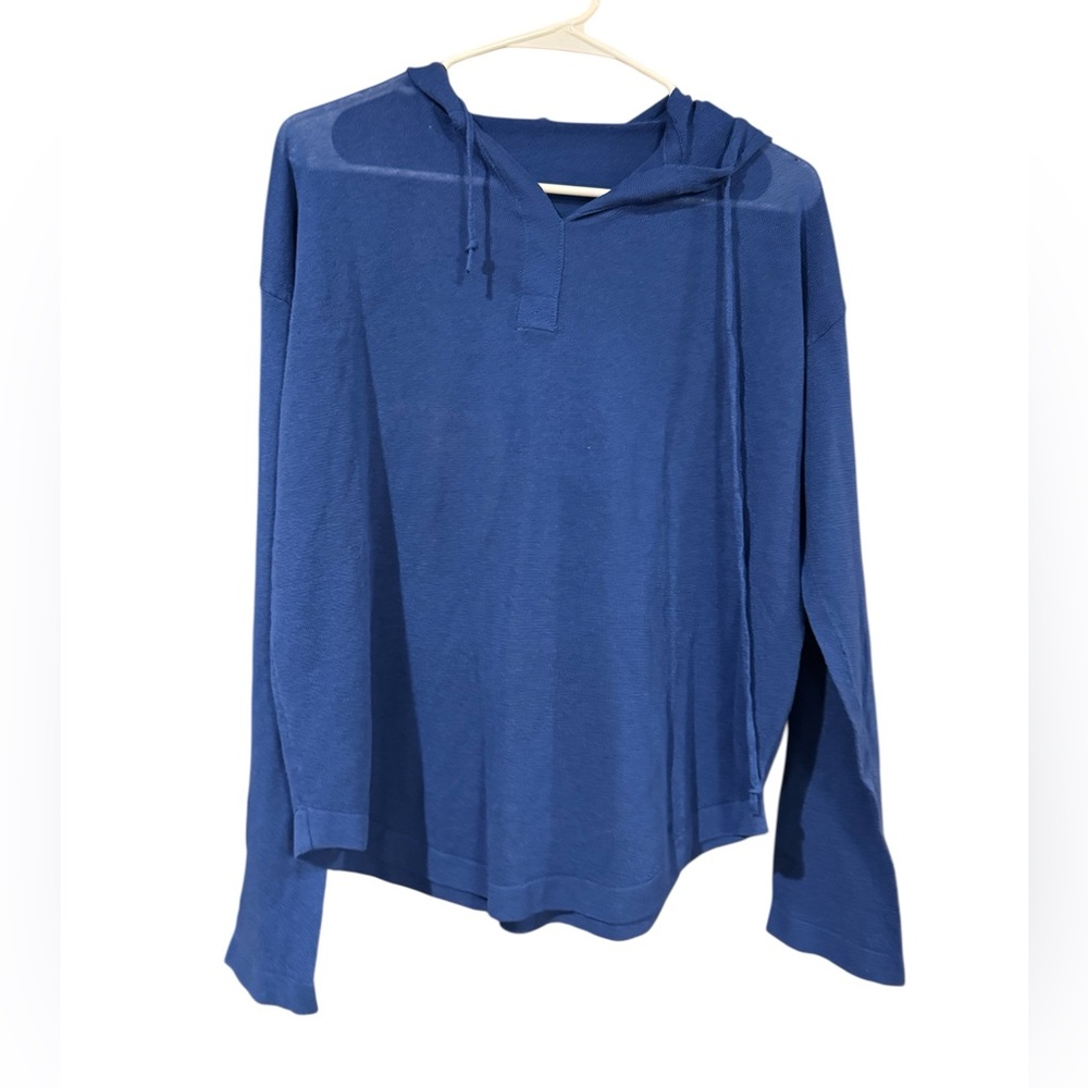 Sheer Blue Hooded Long Sleeve‎ Shirt